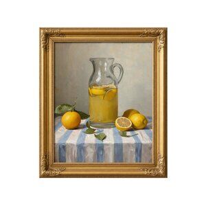 NEW Golden Lemon - Still Life Print, French Country Kitchen Wall Art 8x10